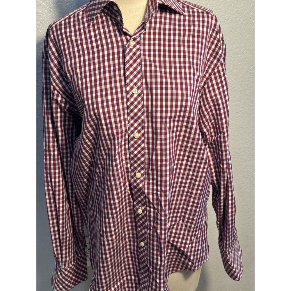 Tailorbyrd Mens S Plaid Button Up Shirt White/Red Long Sleeve Cotton‎ Fast Ship